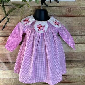Baby Girl Pink Gingham Scottie Dog Dress Size 6-12 Months